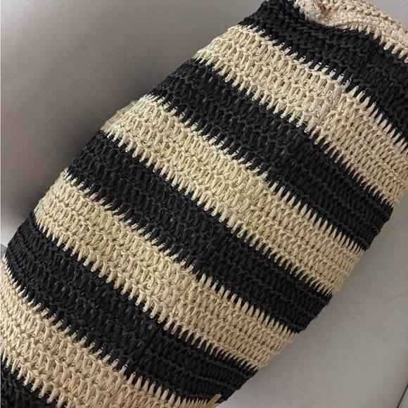 Striped Black and Cream Woven Tote Bag - Picture 2 of 4